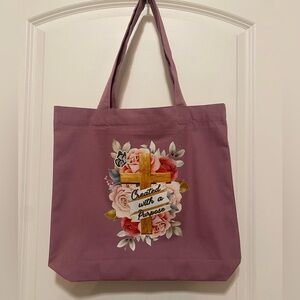 Purple Floral Tote Bag with Created with a purpose